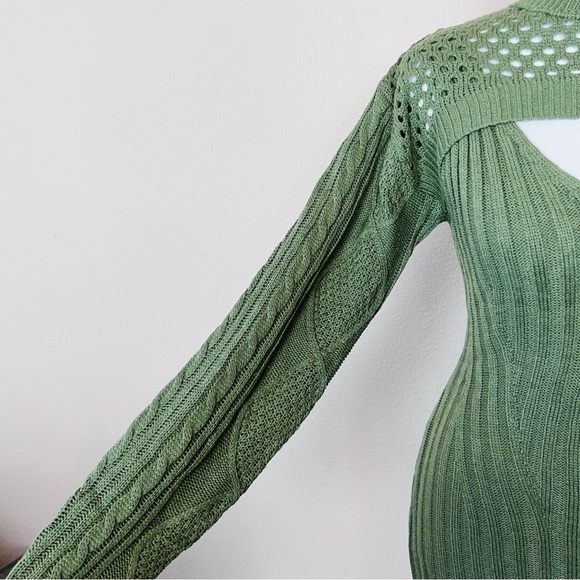 NWT Olive Green Knit Cable Sweater Long Sleeve Cut Out Bolero Mini Dress - Picture 6 of 12